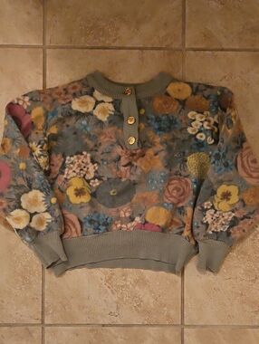 Ken Scott Tricot Made In Italy Floral Wool Sweater Nwot